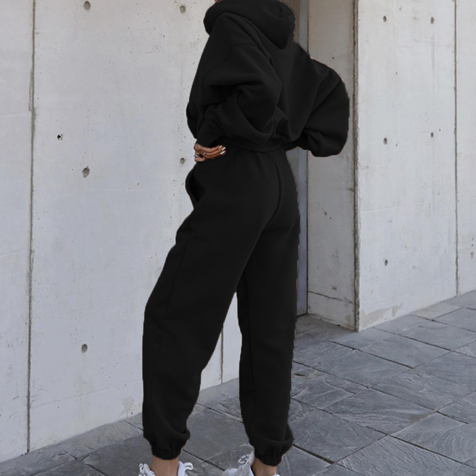 thumbnail image 2 of Conjunto de chándal de mujer otoño-invierno 2025: sudadera con capucha de manga larga y pantalones holgados, mezcla de algodón, ropa informal/deportiva, tallas S-XL., 2 of 6